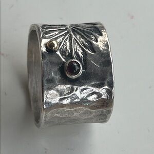 Silver Floral Ring with Gold Accents